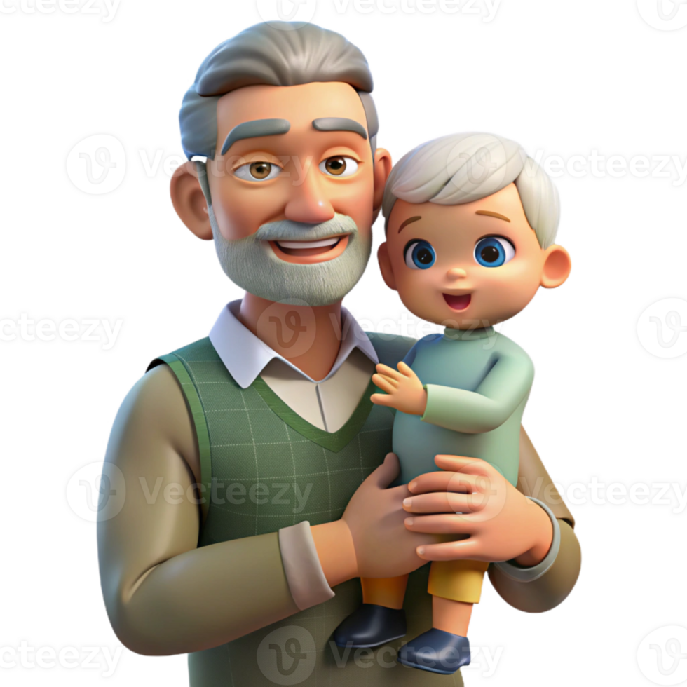 serene classic Grandfather Holding Baby Grandchild Transparent Background high resolution png