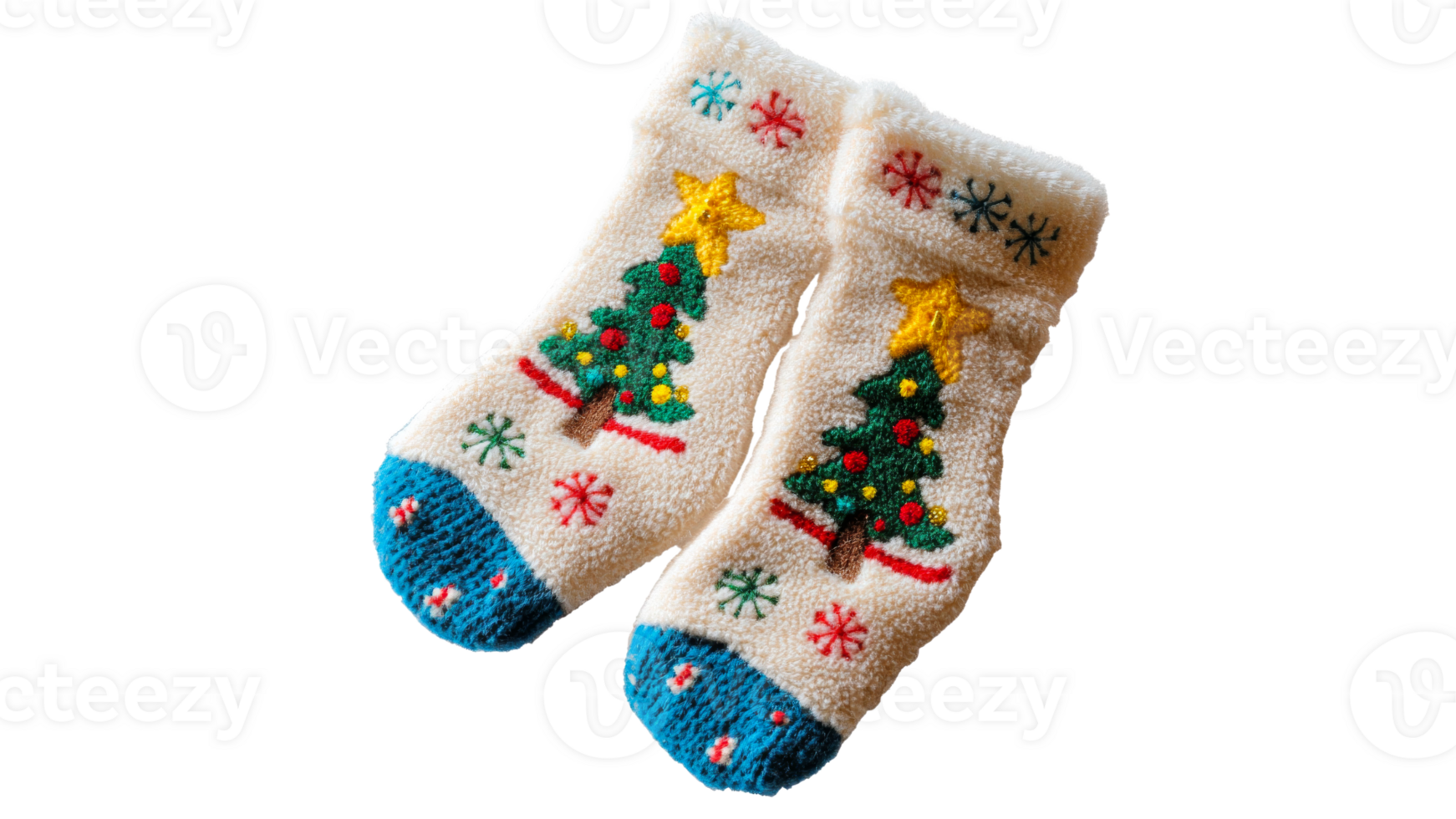 Festive Christmas socks with tree and star design png