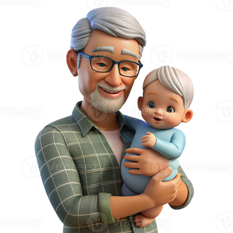 magnificent rustic Grandfather Holding Newborn Grandchild Transparent Background high quality png