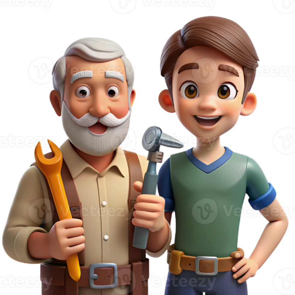 vibrant creative Grandfather Showing Grandson Old Tools Isolated authentic png