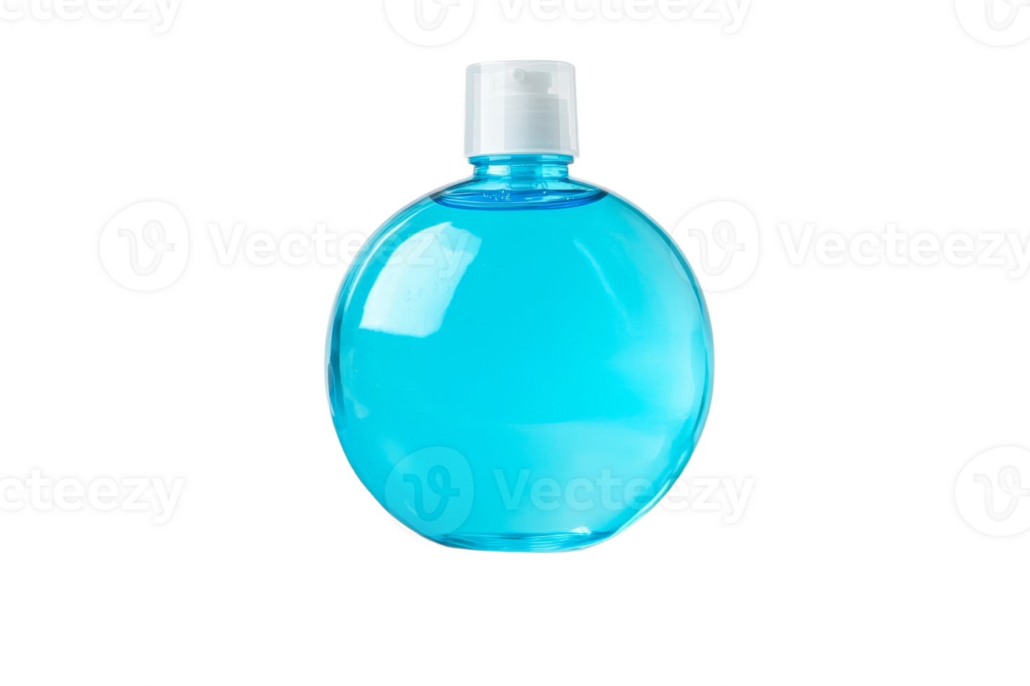 Clear blue liquid in a round bottle on display png