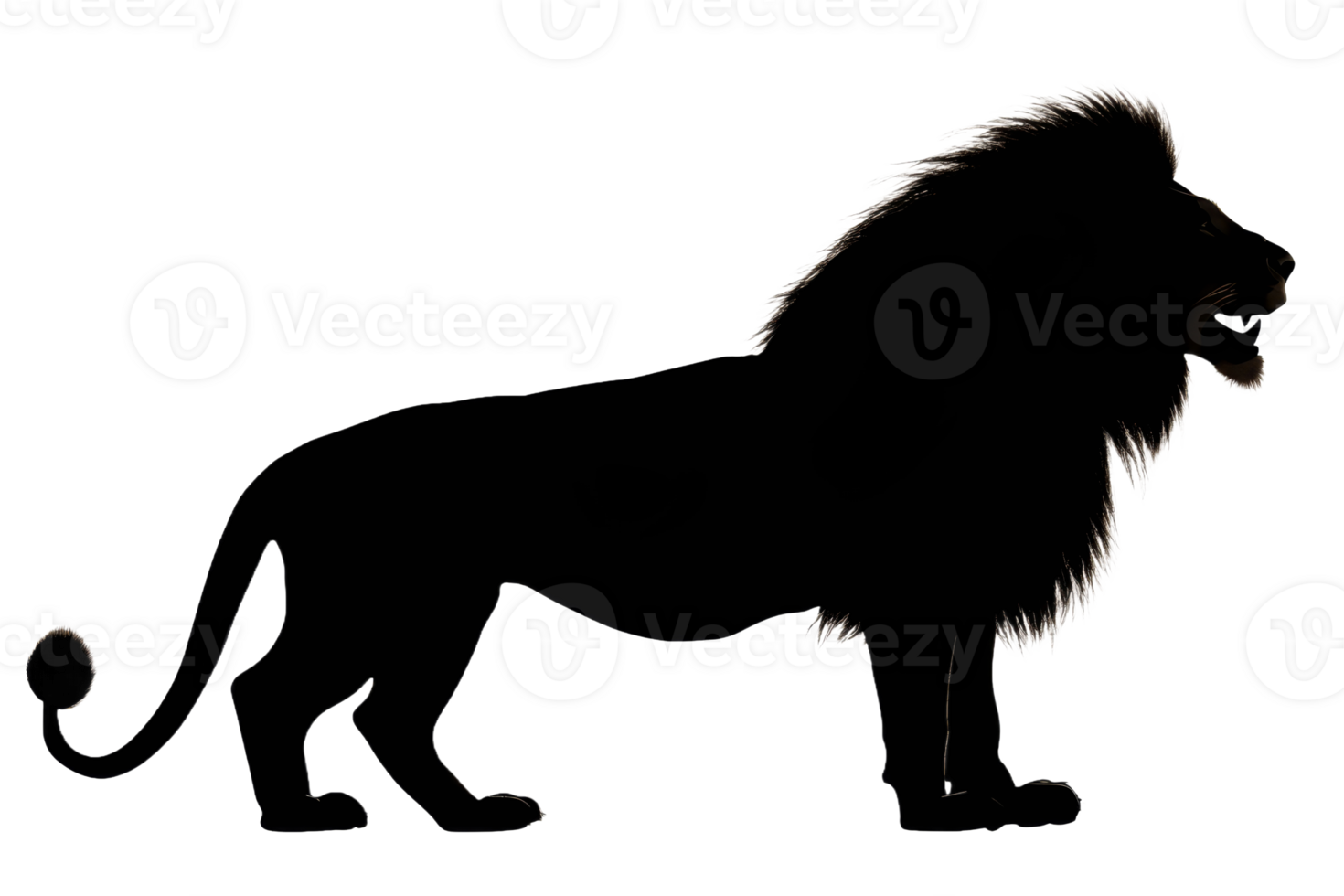 Majestic lion silhouette in profile view at sunset png