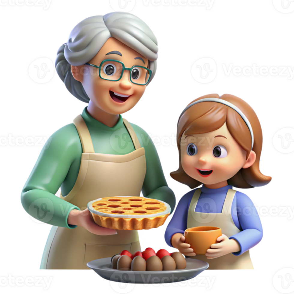 magnificent rustic Grandmother and Granddaughter Baking Pie Transparent high quality png