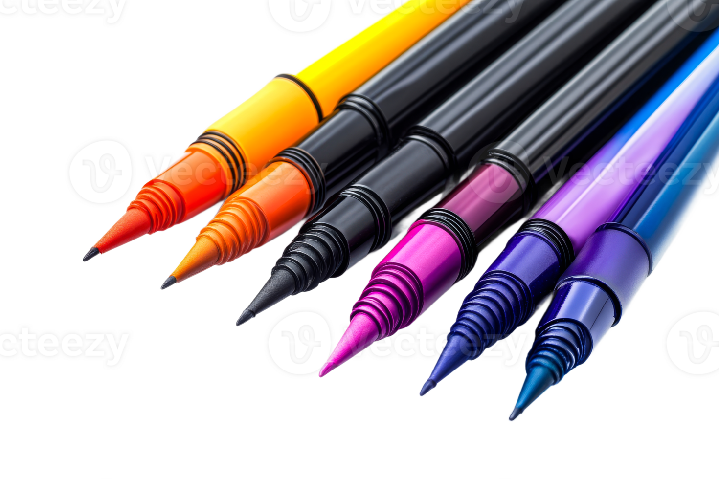 Colorful pens arranged in a creative display png