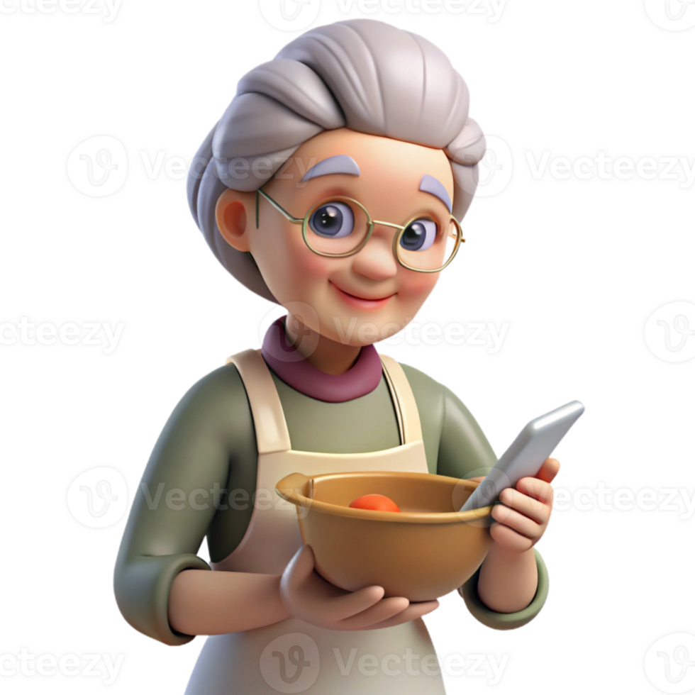 serene artistic Grandmother Passing Down Recipe Isolated high quality png