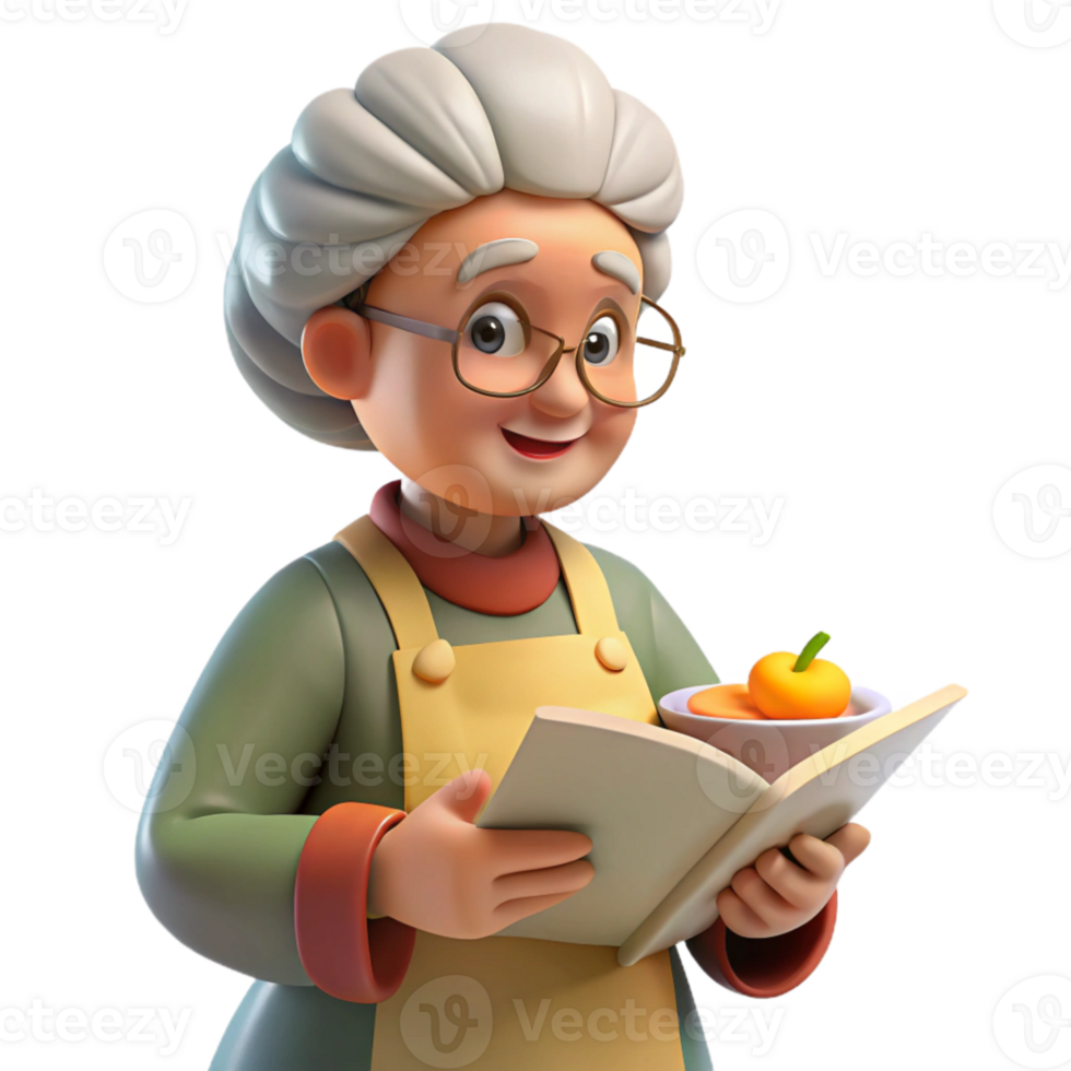 vibrant rustic Grandmother Passing Down Recipe Isolated premium png