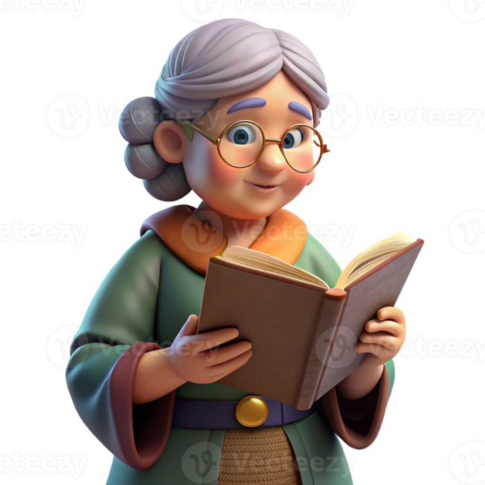 serene abstract Grandmother Reading Fairytale Transparent Background high resolution png