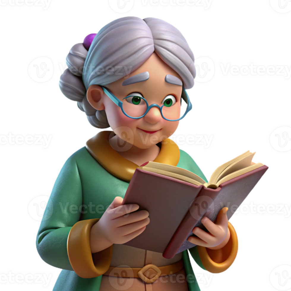 dramatic abstract Grandmother Reading Fairytale Transparent Background authentic png
