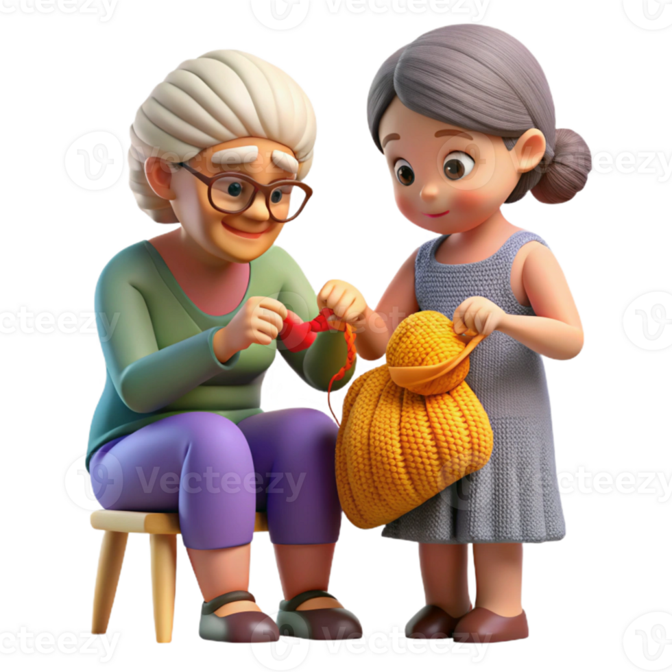 stunning classic Grandmother Showing Granddaughter How to Knit Transparent Background high resolution png