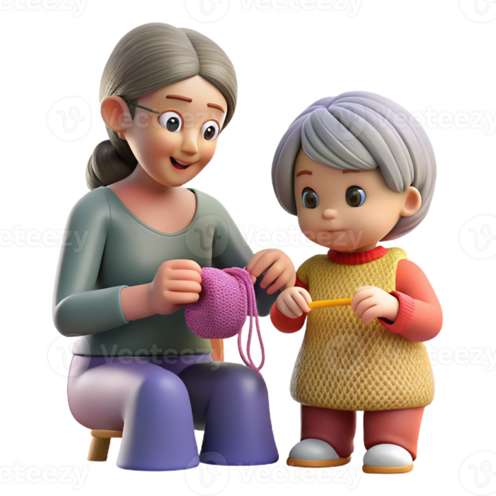 dramatic artistic Grandmother Showing Granddaughter How to Knit Transparent Background professional png