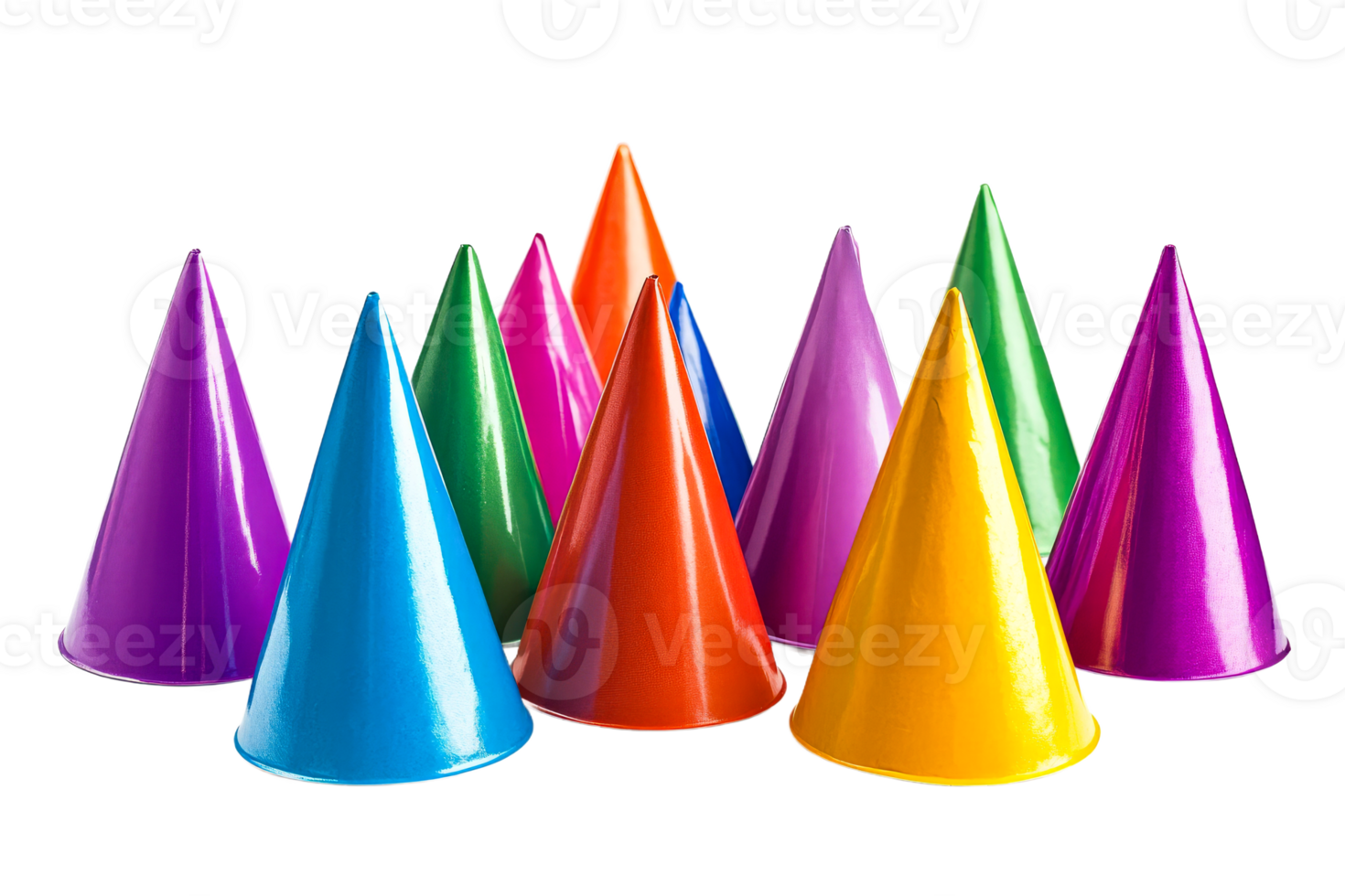 Colorful party hats arranged in a playful display png