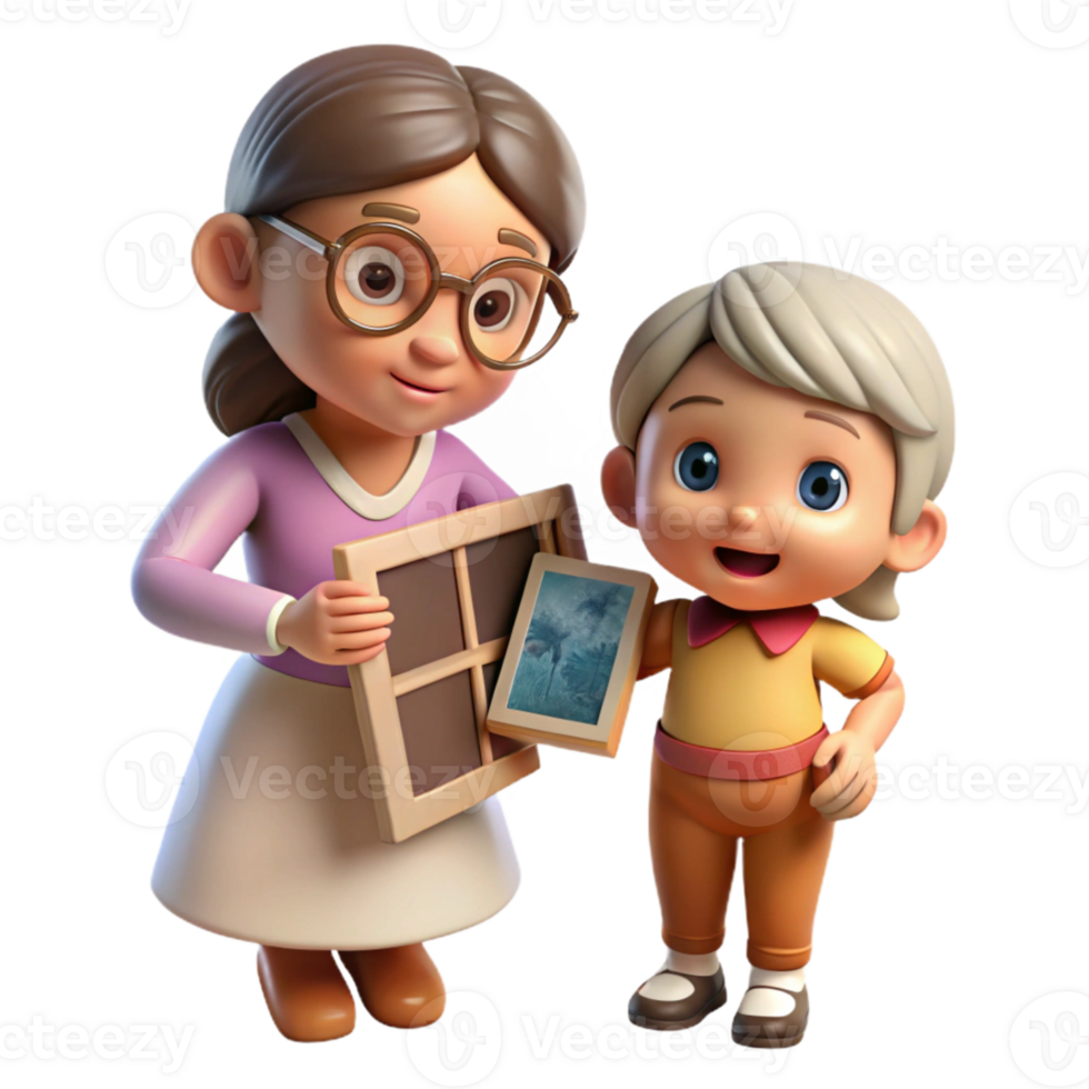 stunning modern Grandmother Showing Granddaughter Old Photos Isolated high quality png