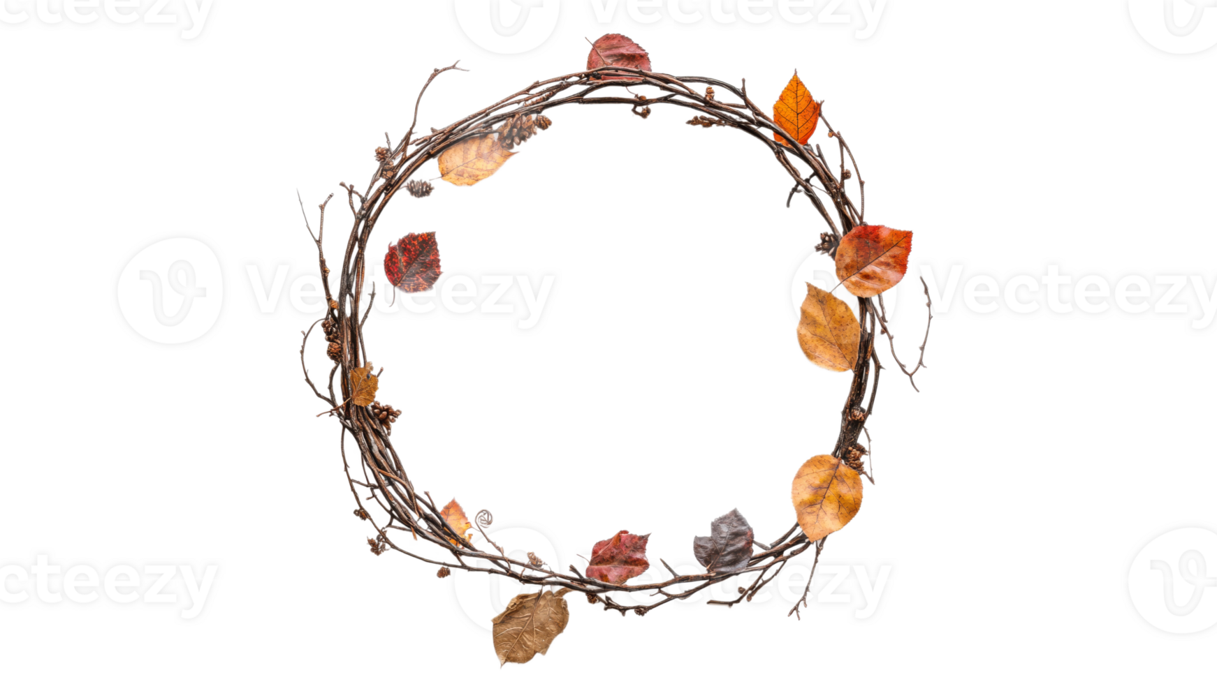 Autumn wreath of twigs and leaves png