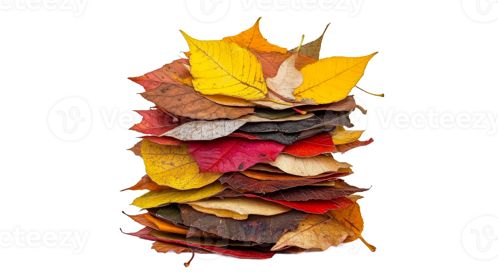 Colorful autumn leaves stacked in a neat pile png