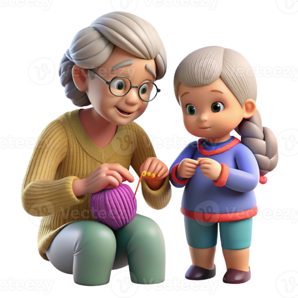 vibrant creative Grandmother Teaching Child to Knit Transparent Background high quality png