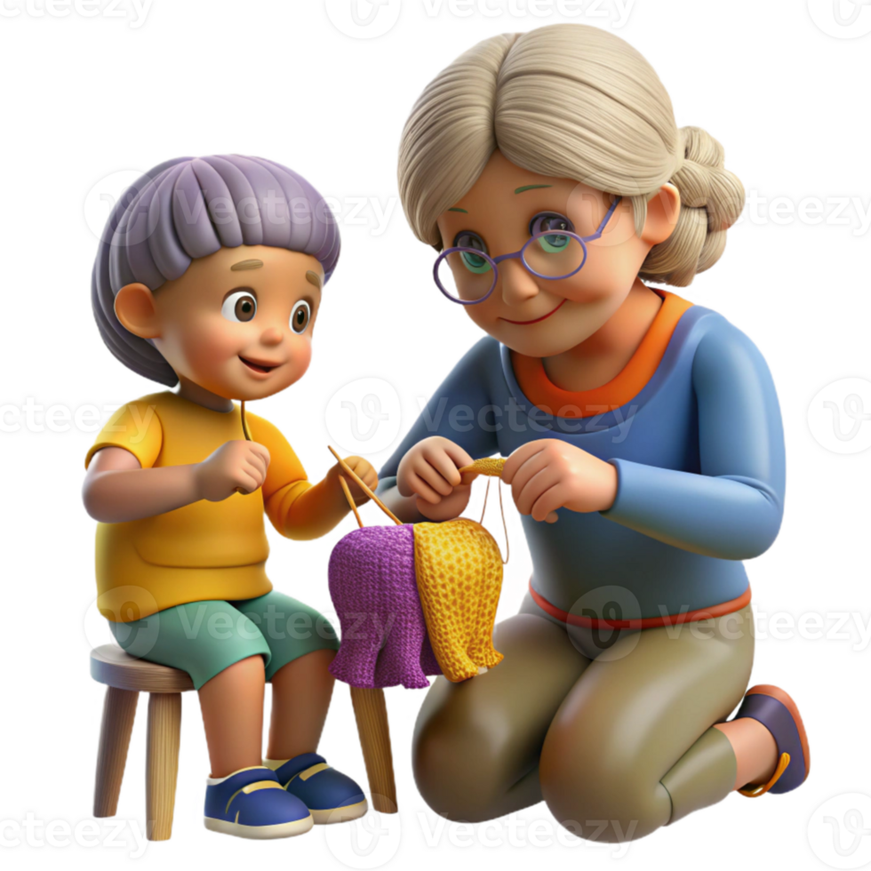 stunning rustic Grandmother Teaching Child to Knit Transparent Background genuine png