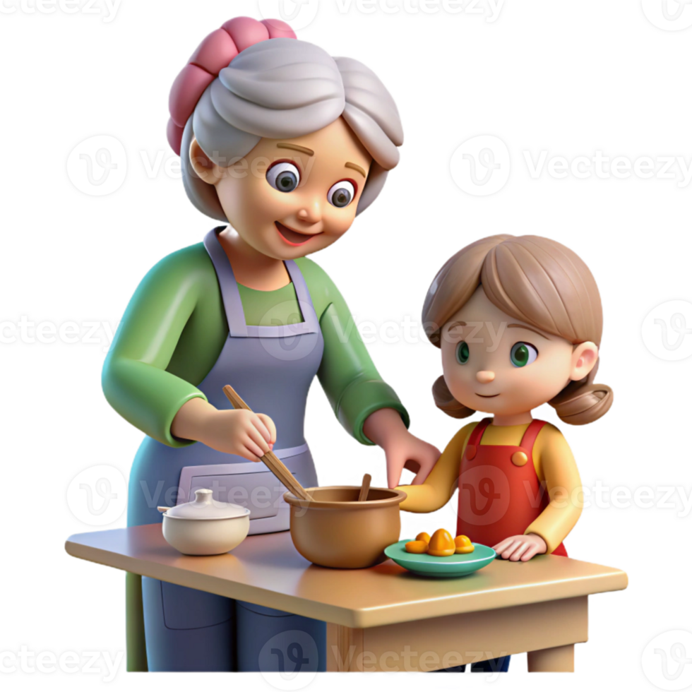 extraordinary modern Grandmother Teaching Granddaughter to Sew Transparent Background premium png