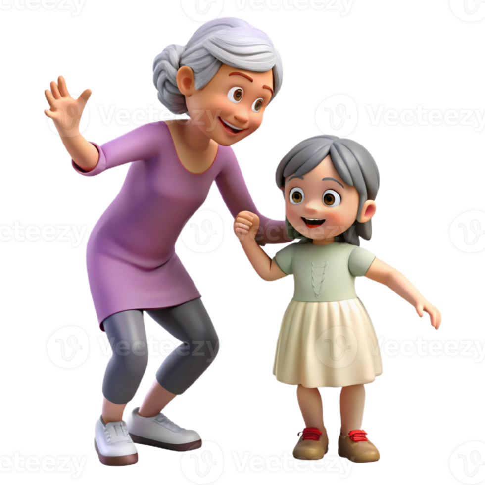 dramatic modern Grandmother Teaching Granddaughter to Sew Transparent Background detailed png