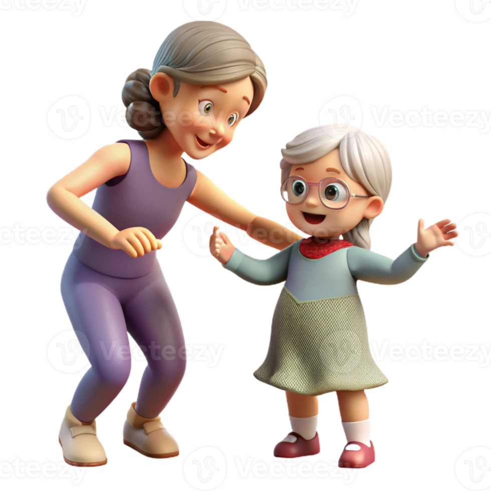serene artistic Grandmother Teaching Granddaughter to Sew Transparent Background authentic png