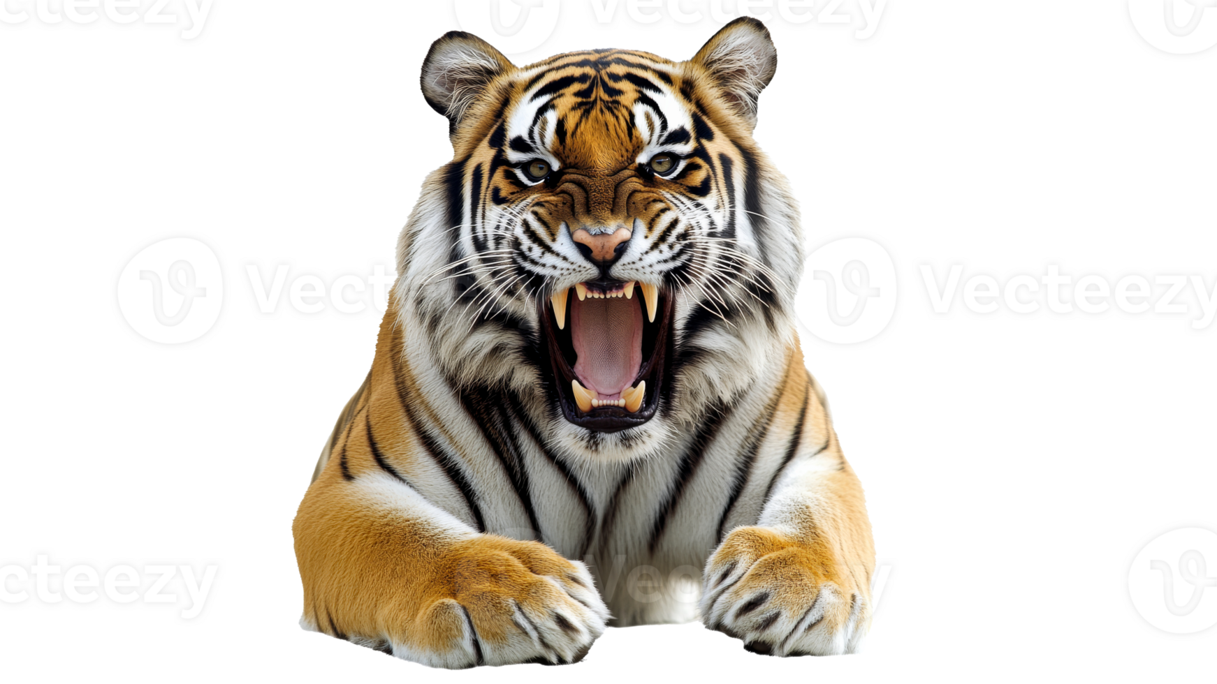 Majestic tiger roaring in full display of power png