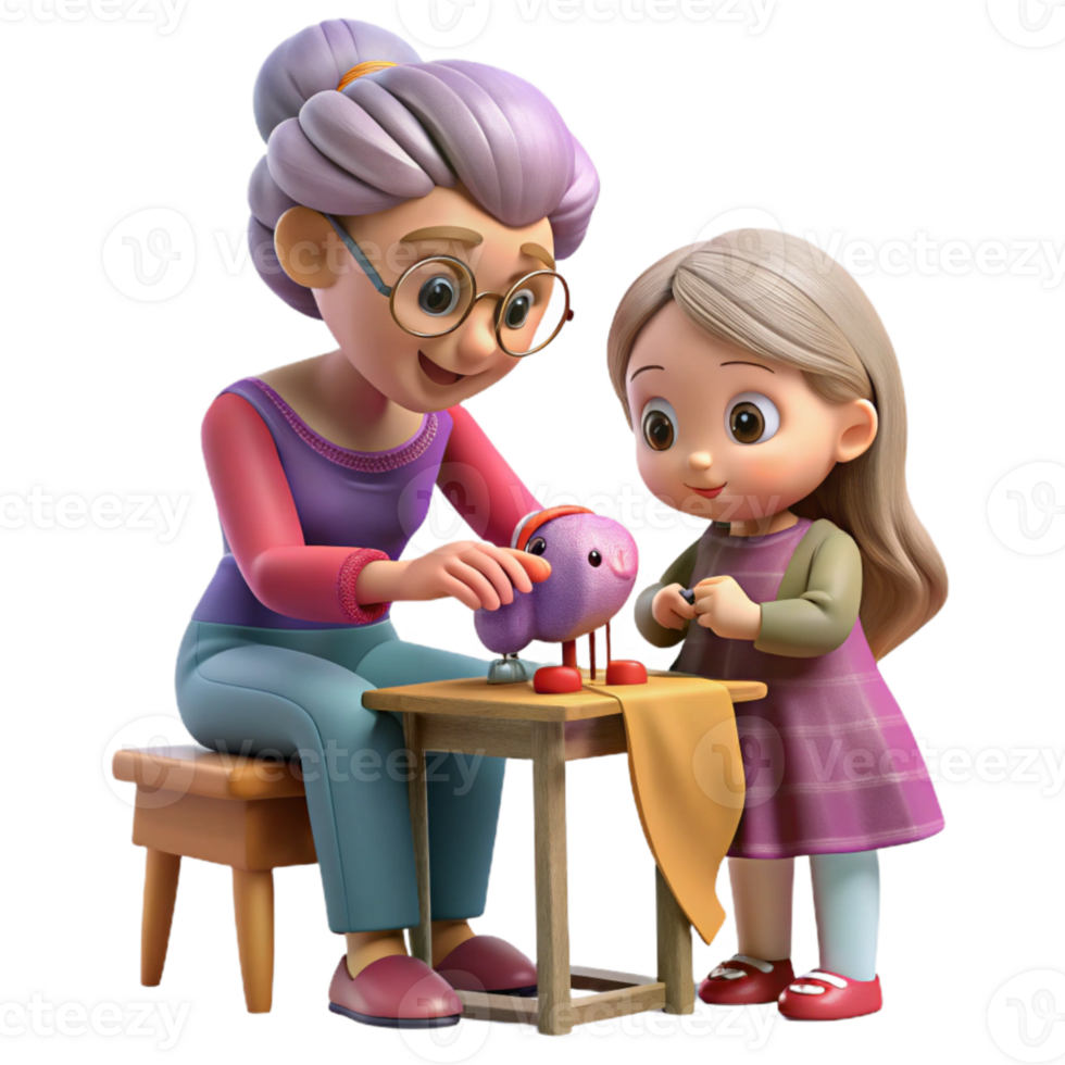 magnificent minimalist Grandmother Teaching Granddaughter to Sew Transparent Background exclusive png
