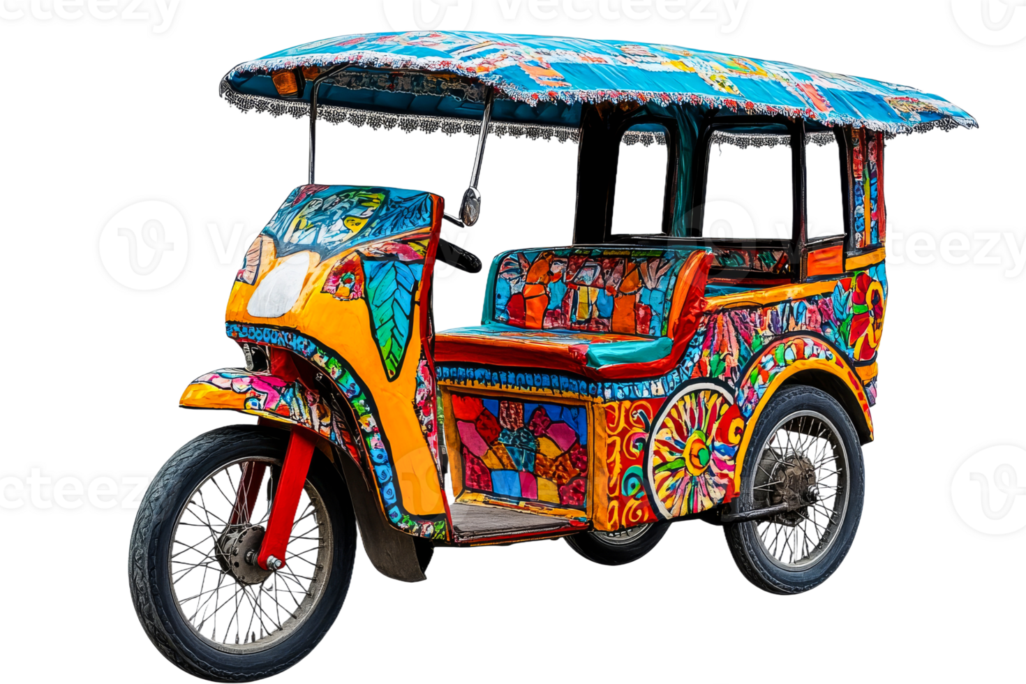 Colorful motorized rickshaw in vibrant design png