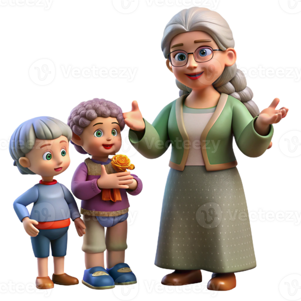 elegant classic Grandmother Telling Stories with Puppets Transparent Background png