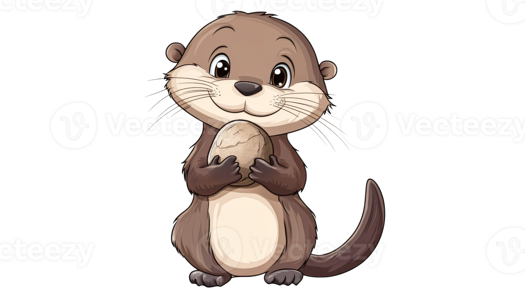 Cute otter character holding a stone in paws png