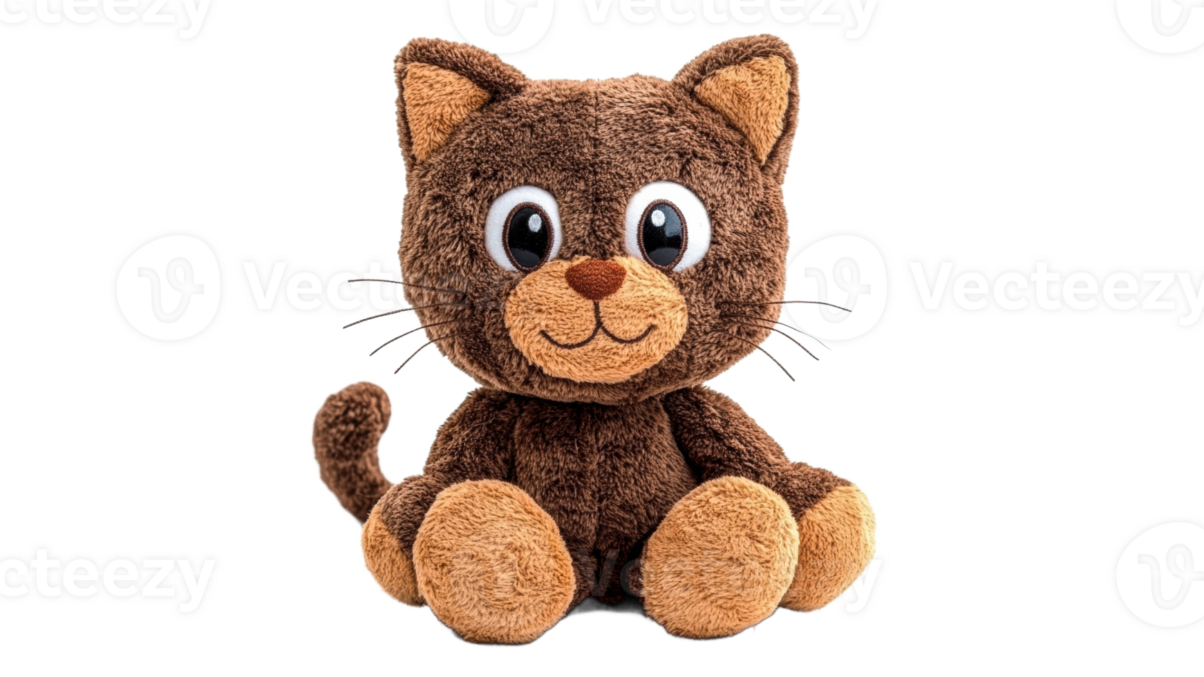Soft brown plush cat toy with friendly expression png