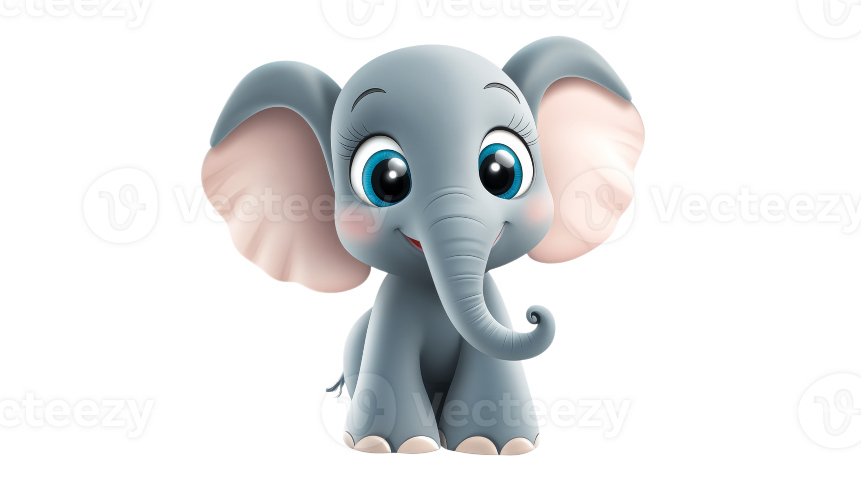 Cute cartoon elephant with big eyes and smile png