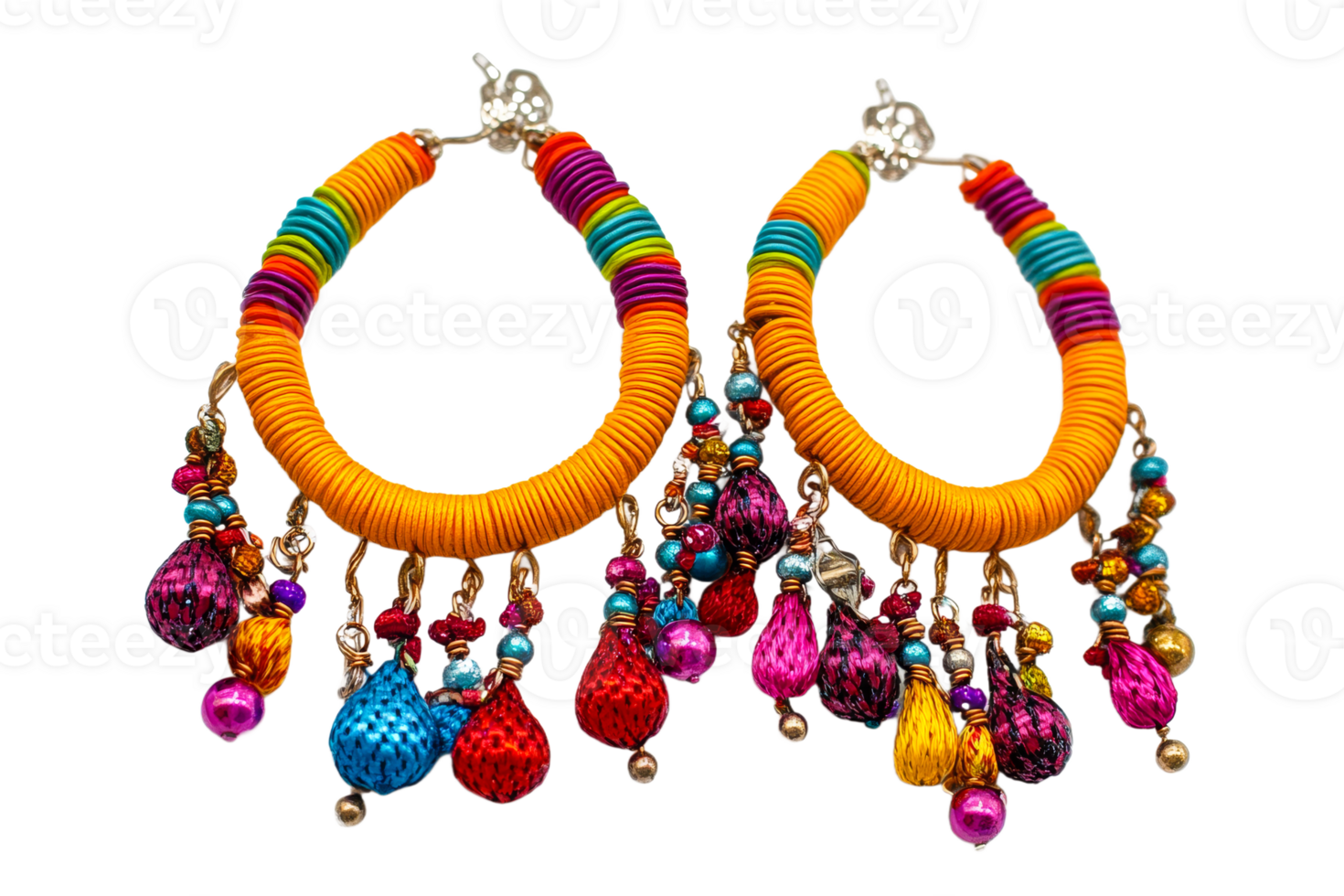 Colorful handmade earrings with distinct designs png