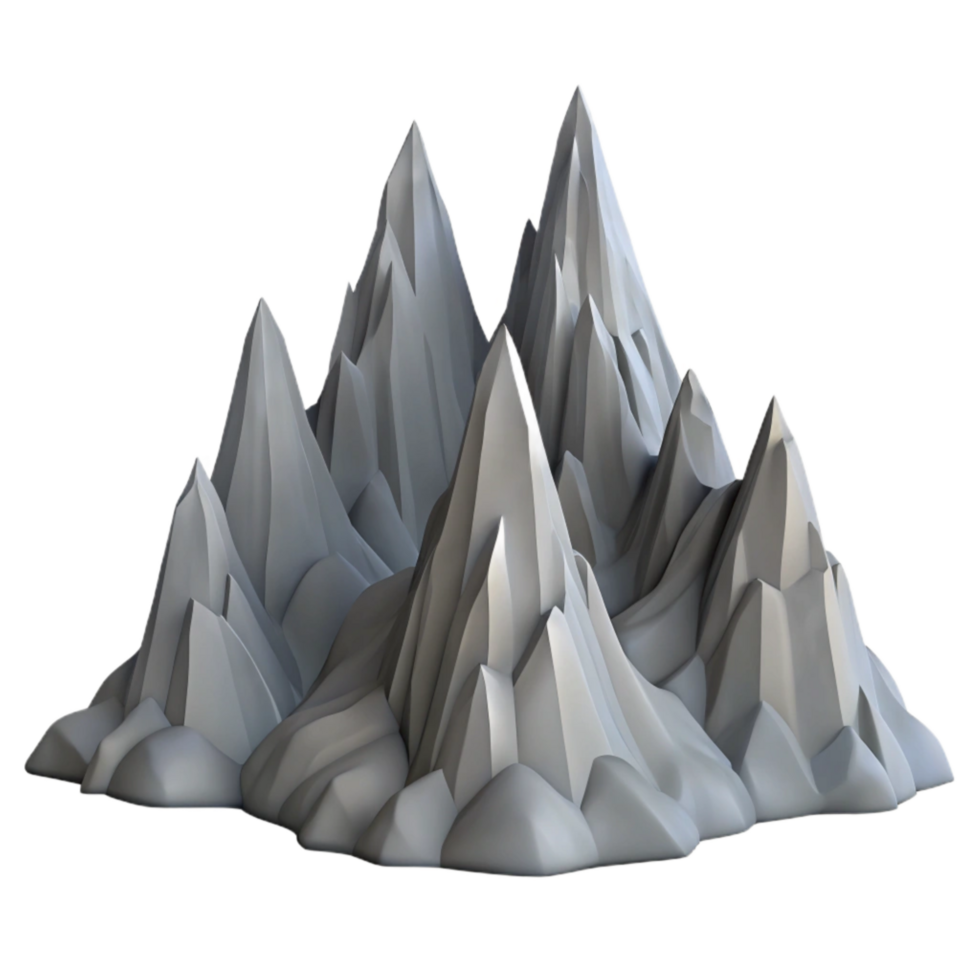 extraordinary rustic Gray Mountain Range Isolated with Jagged Peaks detailed png