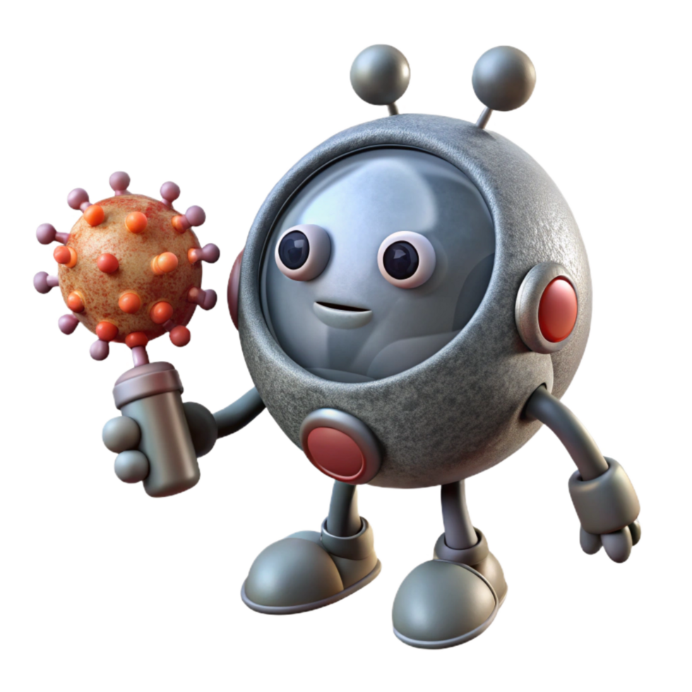 serene vintage Gray Nanobot Repairing Cell Isolated Transparent Background premium png