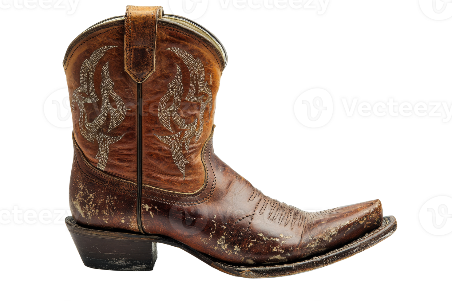 Western cowboy boot shows signs of wear and use png