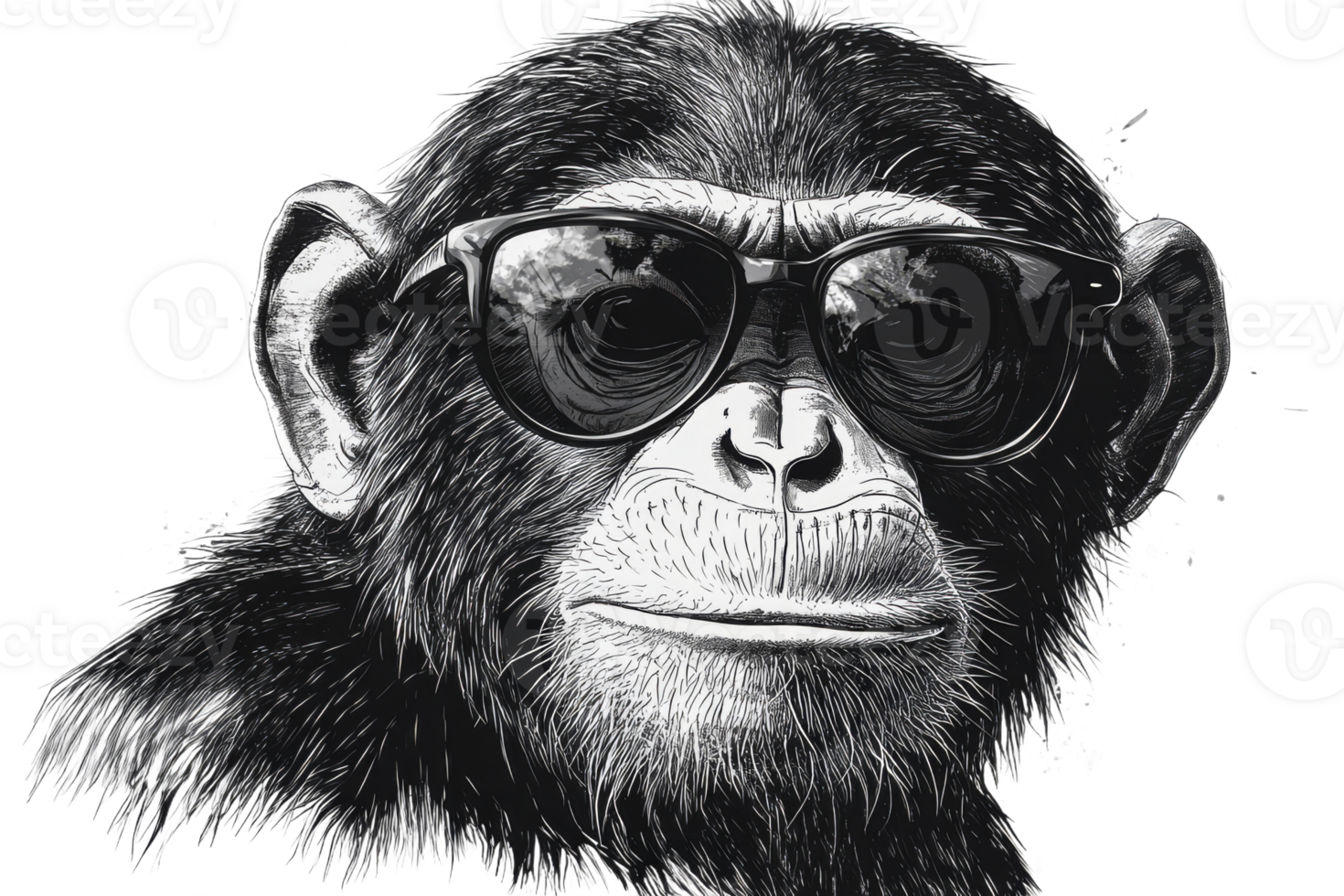 Chic monkey in shades strikes a pose png