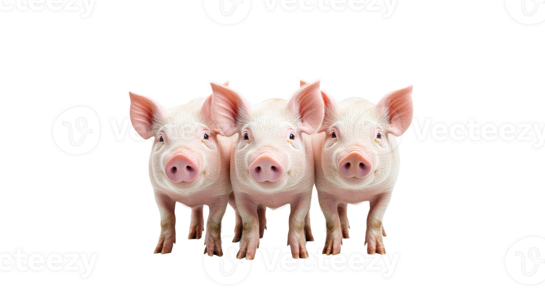 Row of cute baby pigs on white png