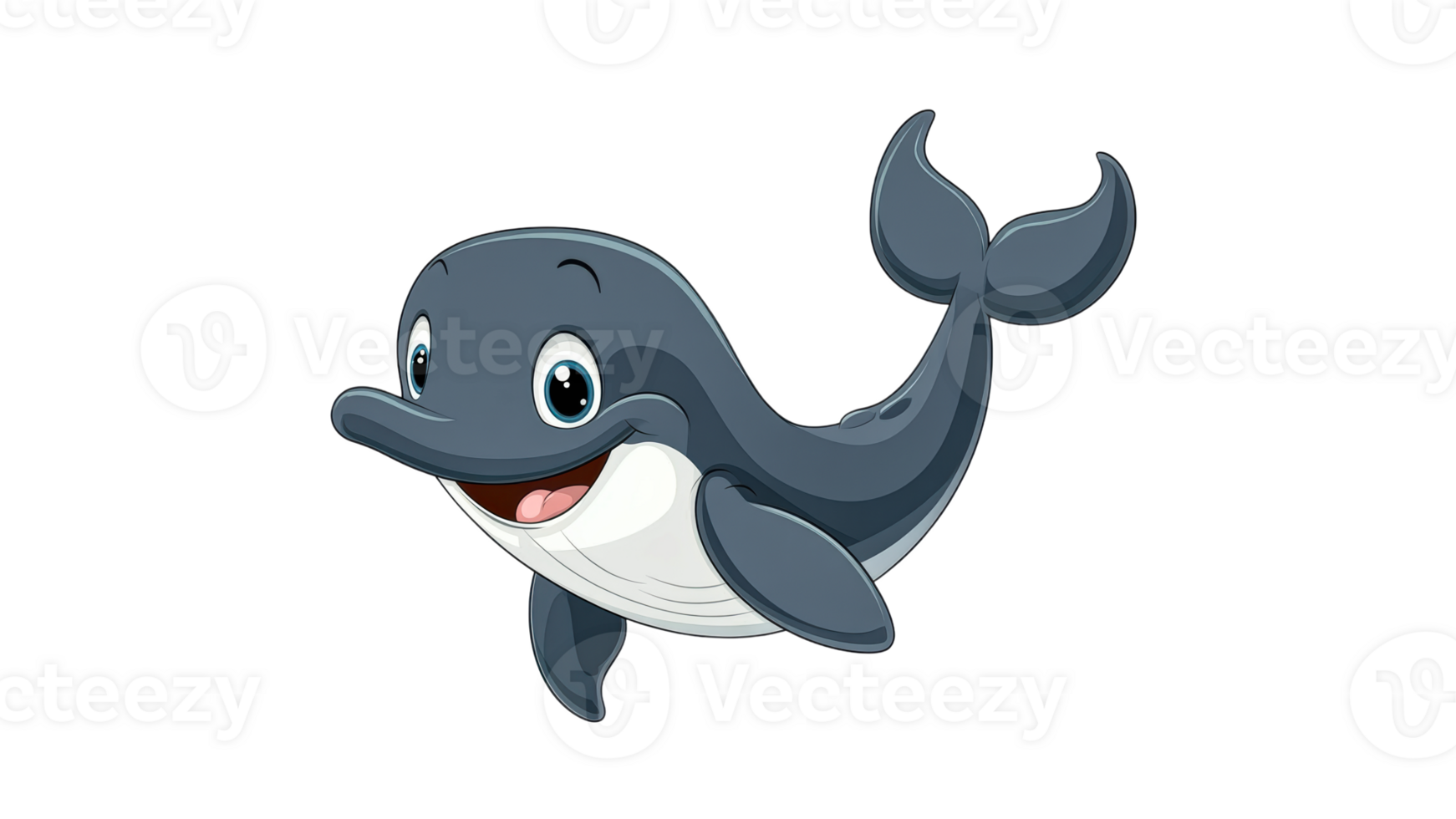 Cartoon whale swimming happily in the ocean background png