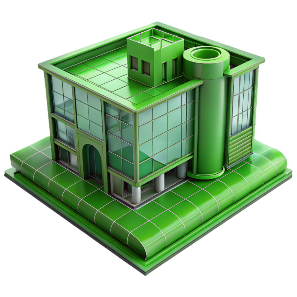 vibrant modern Green Building Design Blueprint Transparent Background png