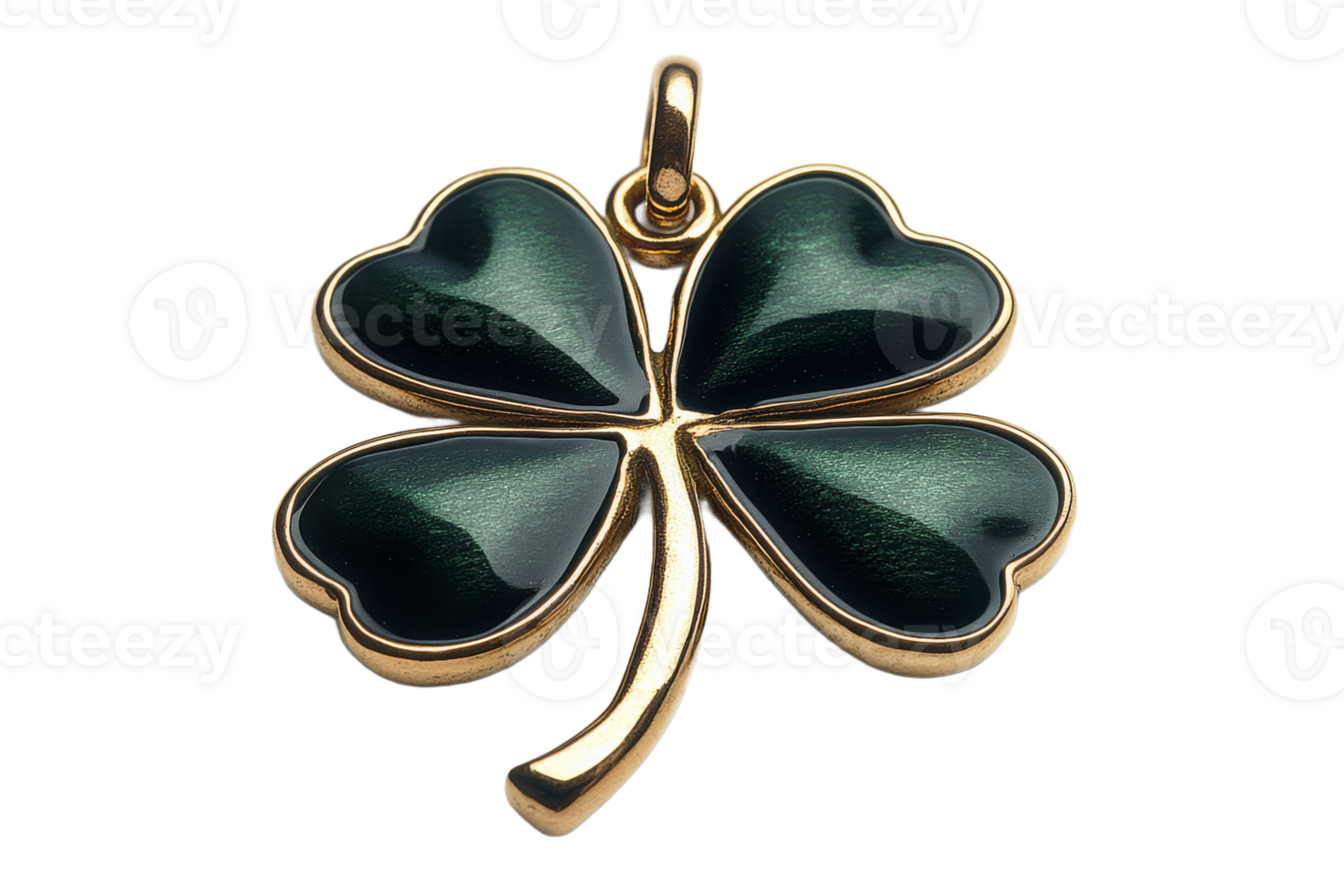Elegant four leaf clover pendant with green enamel png