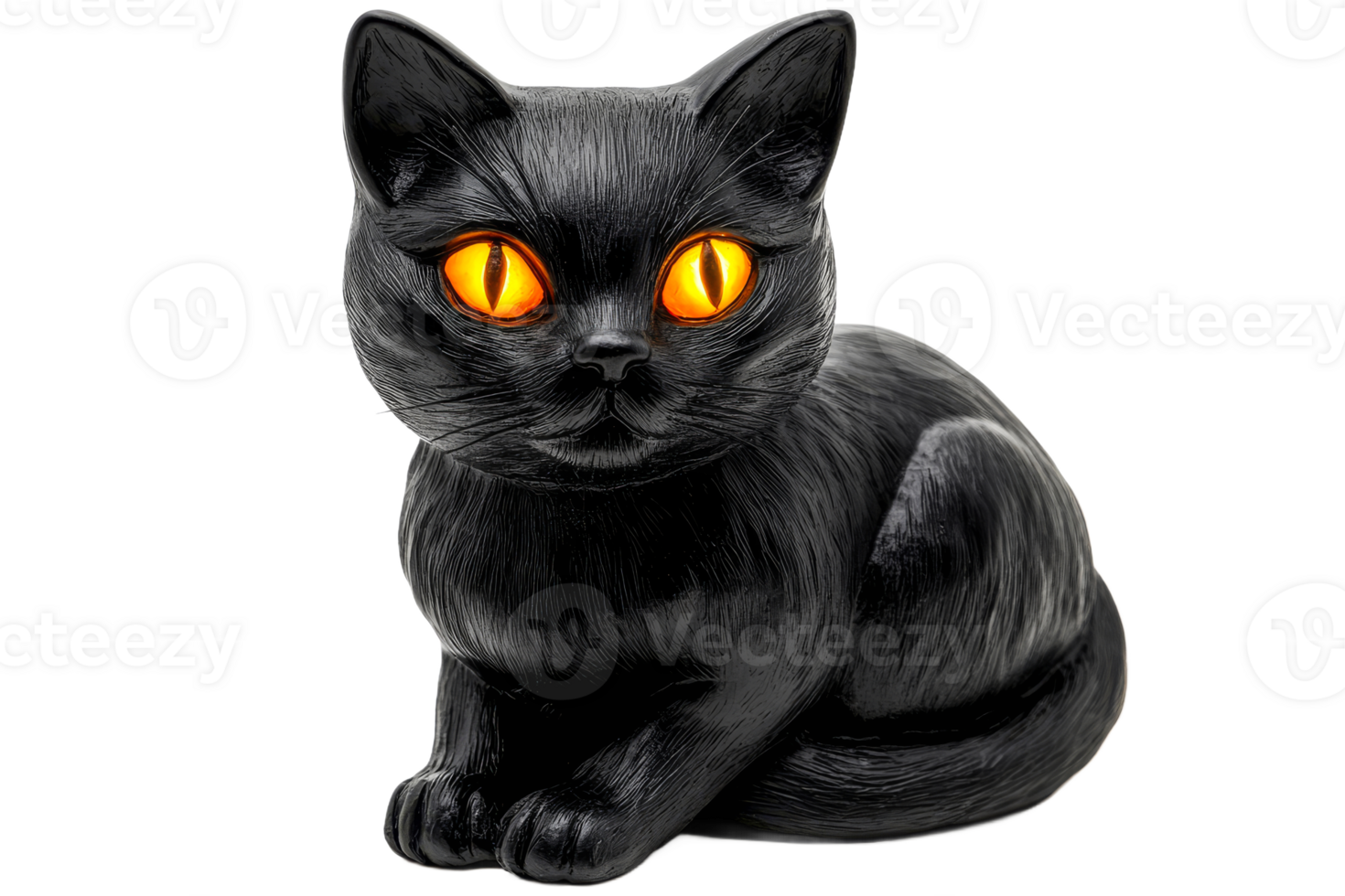 Black cat figurine with glowing eyes on display png