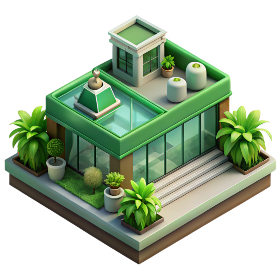 elegant rustic Green Building Rooftop Garden Isometric View Transparent professional png
