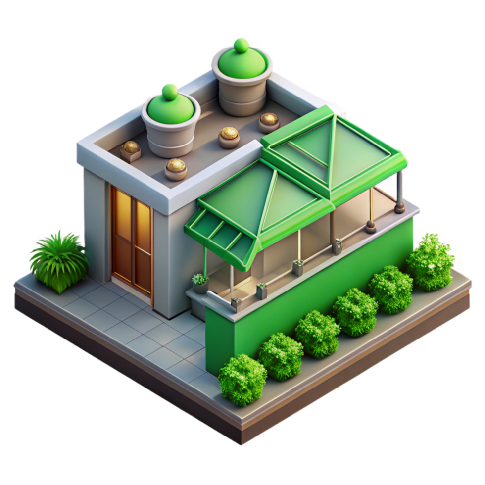 wonderful minimalist Green Building Rooftop Garden Isometric View Transparent authentic png
