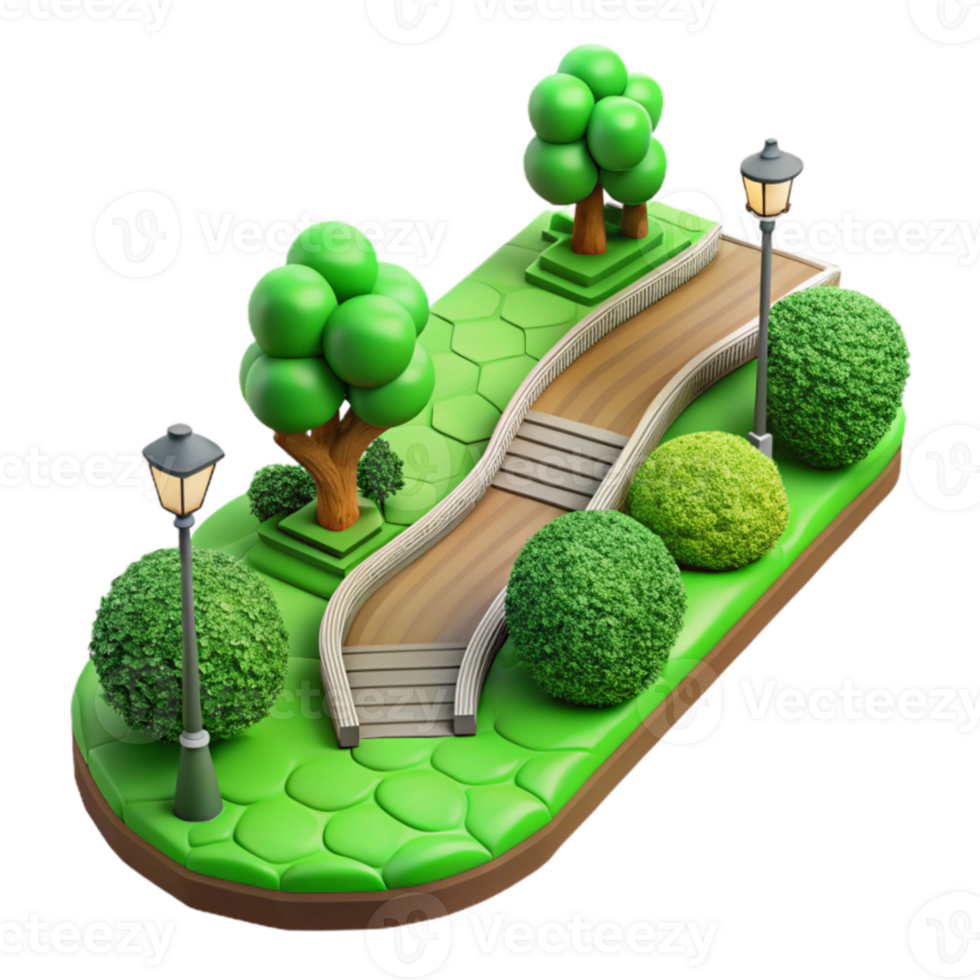 beautiful modern Green City Park Path Top View Cutout authentic png