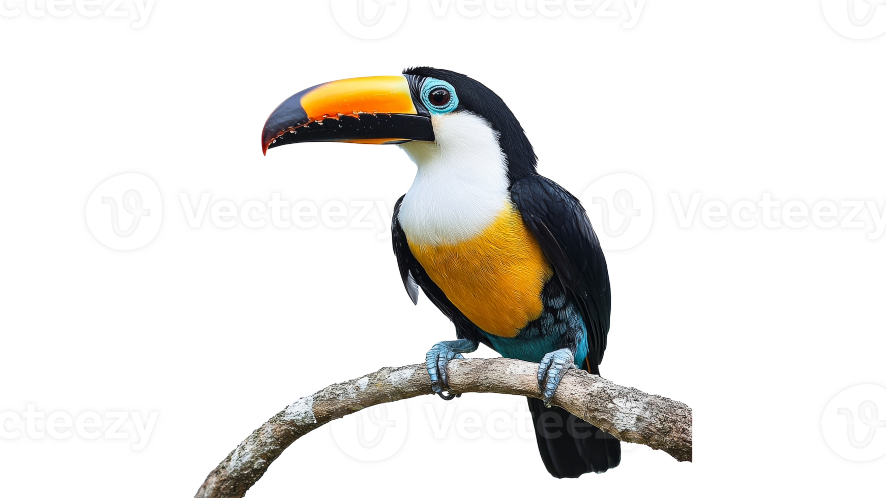 Colorful toucan perched on a branch cut out transparent background png