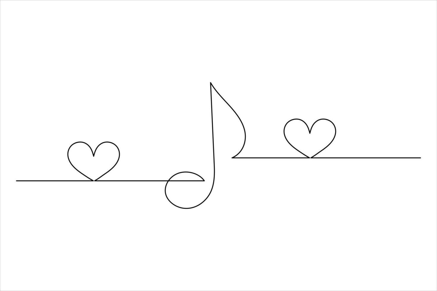 Music notes one line drawing with love shapes vector