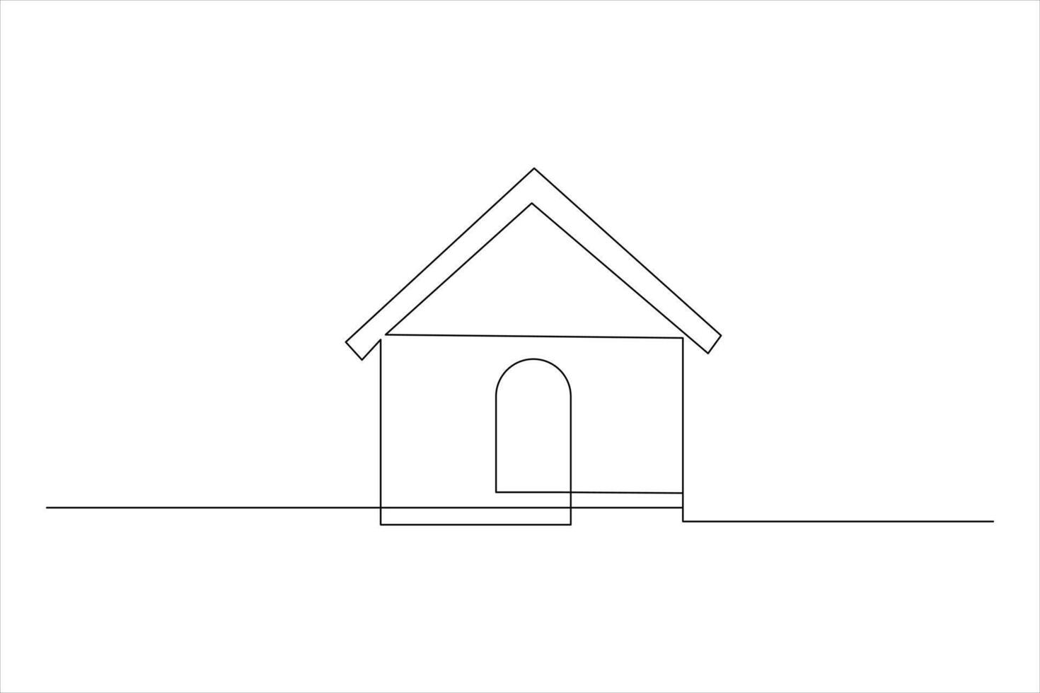 House one line drawing of isolated continuous vector