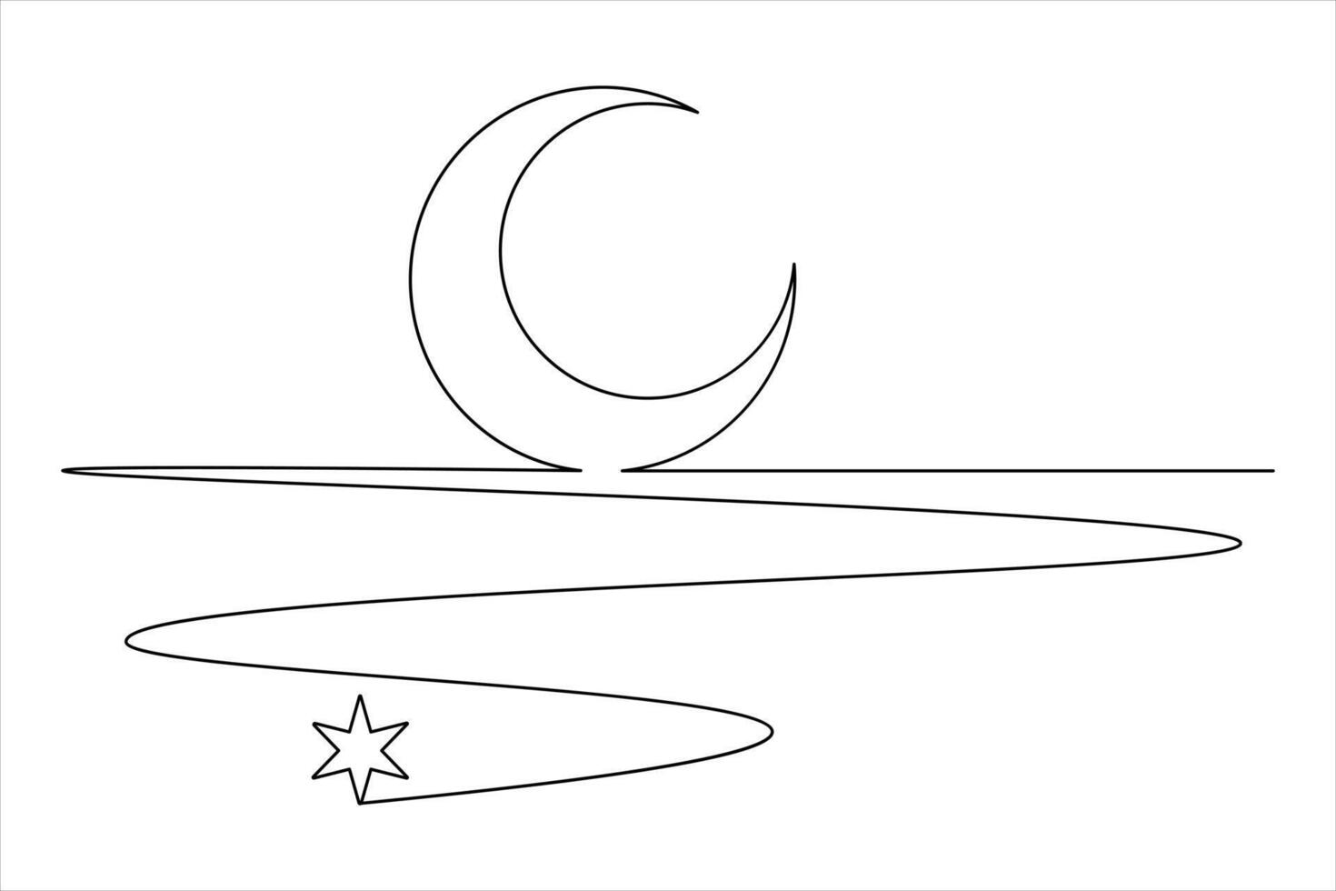 Islamic icon line drawing of isolated continuous moon outline design vector
