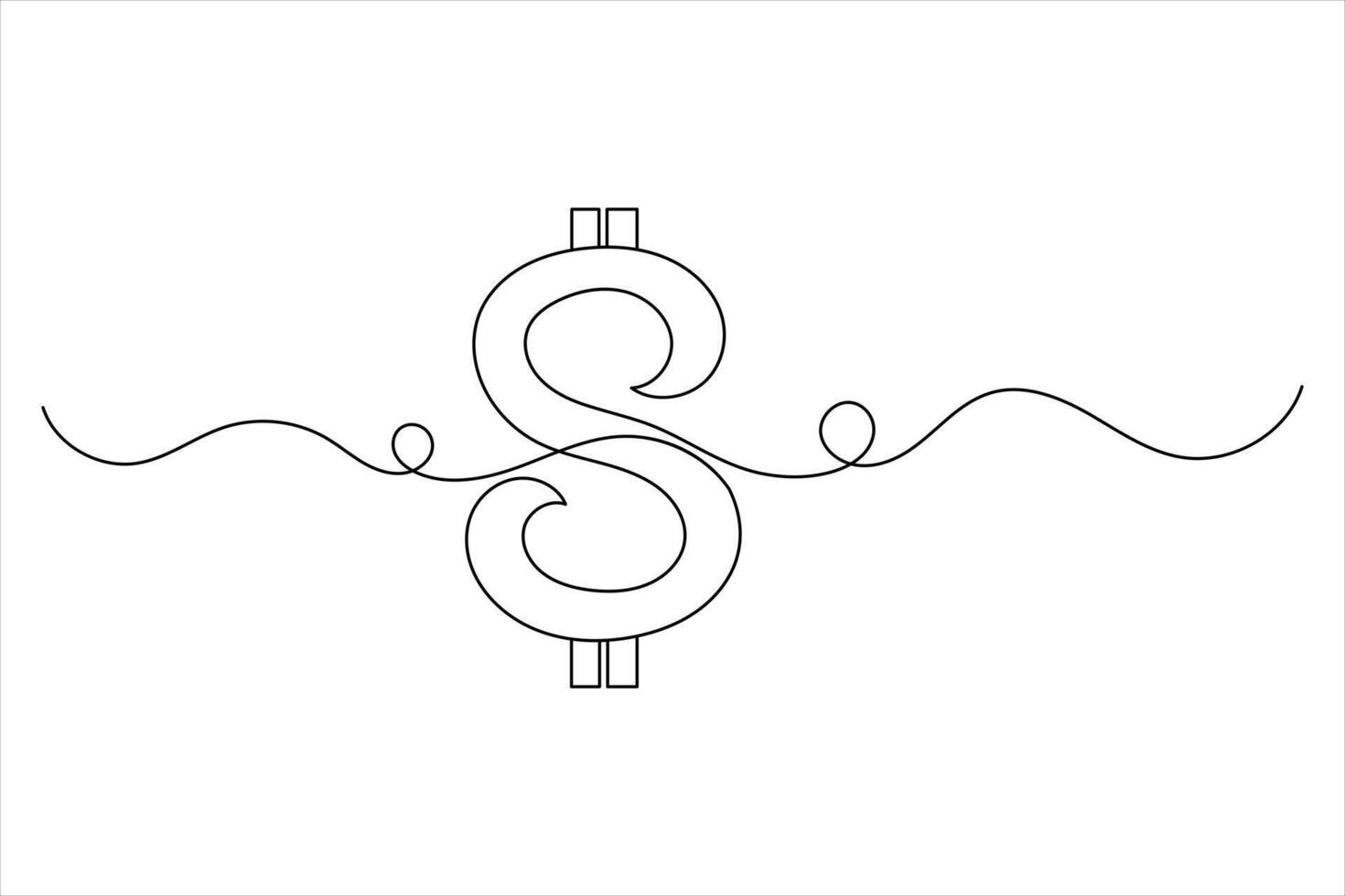 Dollar icon outline line drawing and isolated continuous outline illustration vector