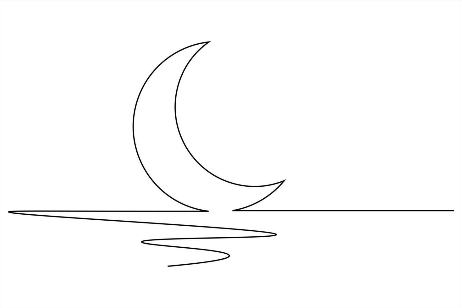 Islamic icon design one line drawing of isolated continuous moon outline design vector