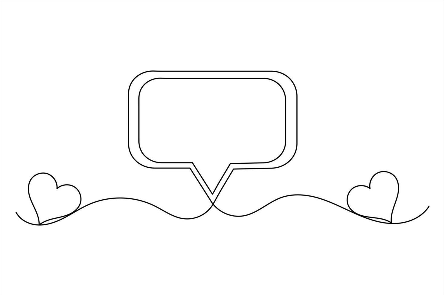 Speech bubble shape one line drawing and love icon design vector